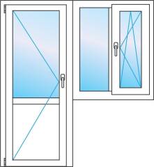 Балконный блок дверь 700*2100 мм, окно с одной створкой 1300 на 1400 мм . Цена. Профиль Softline 70 от Века.