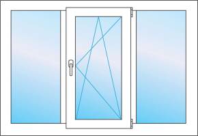 Окно 1800 * 1400 трехстворчатое с одной створкой. Цена. Профиль Proline 70 от Века.