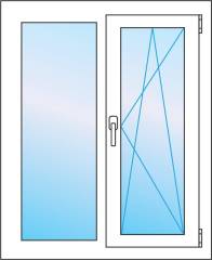 Окно 1170 * 1470 двухстворчатое с одной створкой. Цена. Профиль Proline 70 от Века.