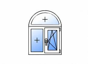 Пластиковое арочное окно с двумя створками глухое/поворотно-откидное правое однокамерное