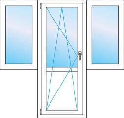 Балконный блок чебурашка дверь 700*2100 мм, окна с глухие 700 на 1400 мм . Цена. Профиль Proline 70 от Века.