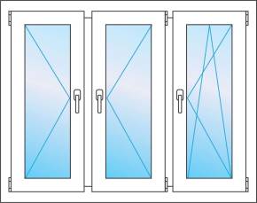 Окно 1800 * 1400 трехстворчатое с тремя створками. Цена. Профиль WHS 72 от Века.
