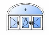 Пластиковое арочное окно с тремя створками поворотное левое/поворотно-откидное левое/поворотное правое однокамерное